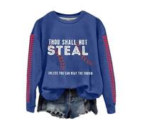 Cocila Sudaderas Deportivas Mujer Sudadera Retro con Estampado De Béisbol Que No Robarás A Menos Puedas Vencer El (Azul, XL) Deporte Abierta Running Rayas Rojas Y Blancas Lila Azul Marino Verde