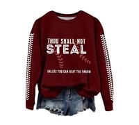 Cocila Sudaderas Deportivas Mujer Sudadera Retro con Estampado De Béisbol Que No Robarás A Menos Puedas Vencer El (Vino, XXL) Basica Invierno Ladies Jumpers Pijama Vestido Larga Lisas Deporte