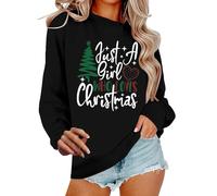 Cocila Sudaderas Deportivas Oversize Mujer Sudadera con Capucha Just A Girl Who Loves Christmas Tree para Mujer, Camiseta De Manga Larga Empalme Navideño (Negro, XXL) Rayas Largas Blanca