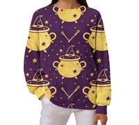 Cocila Sudaderas Deportivas Oversize Mujer Sudadera De con Estampado Halloween, Cuello, Estilo Casual, Manga Larga, Tipo (MR3, M) Invierno Sin Capucha Halloween Cremallera Finas Naranja Forro