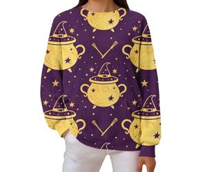 Cocila Sudaderas Deportivas Oversize Mujer Sudadera De con Estampado Halloween, Cuello, Estilo Casual, Manga Larga, Tipo (MR3, M) Invierno Sin Capucha Halloween Cremallera Finas Naranja Forro