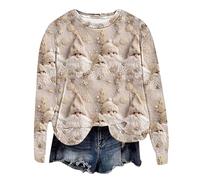 Cocila Sudaderas Mujer Anchas Y Largas Sudadera Navideña De Manga Larga Informal con Cuello Estampado Papá Noel, Muñeco Nieve Cachorro para (Beige, M) Casual Invierno Deportivas Vestido Naranja