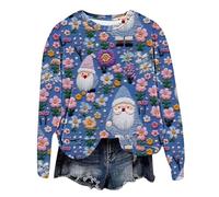 Cocila Sudaderas Mujer Anchas Y Largas Sudadera Navideña De Manga Larga Informal con Cuello Estampado Papá Noel, Muñeco Nieve Cachorro para (Azul, XL) Primavera Invierno Navidad Polar Vestir