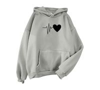Cocila Sudaderas Mujer con Capucha para Sudadera Color Sólido Elegante Tops Top Ocio Adolescente Niña Suelto Casual Algodón (Grey, XXL) Largas Y Anchas Halloween Navideña De Pelo Primavera Larga