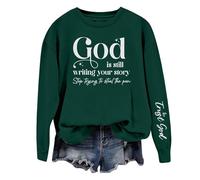 Cocila Sudaderas Mujer Deportivas Sudadera con Cuello Y Hombros para La Frase Dios Está Escribiendo Tu Historia (Verde, XL) Morada Rayas Rojas Blancas Cremallera Grande Pullover Amarillas