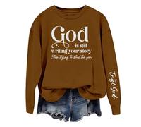 Cocila Sudaderas Mujer Deportivas Sudadera con Cuello Y Hombros para La Frase Dios Está Escribiendo Tu Historia (Marrón, S) Oversize Algodon Gimnasio Ladies Jumpers Blanca Cremallera Navideña