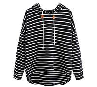 Cocila Sudaderas Mujer Deportivas Sudadera Informal A Rayas Talla Grande para Mujer, Manga Larga, Tops (Negro, XXL) Hoodie Chaqueta Deportiva Fashion Girl Casaca Invierno Oversized Sin Capucha