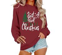 Cocila Sudaderas Mujer Largas Y Anchas Sudadera con Capucha Just A Girl Who Loves Christmas Tree para Mujer, Camiseta De Manga Larga Empalme Navideño (Wine, M) Algodon Pullover Amarillas Negra
