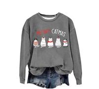 Cocila Sudaderas Mujer Oversize Sudadera Informal con Estampado De Y Maullidos Navideños para Mujer, Suéter Cuello Mangas Largas, Divertida Moderna (Grey, L) Deporte Sweatshirt Vestido Marron