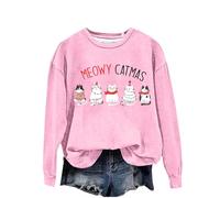 Cocila Sudaderas Mujer Oversize Sudadera Informal con Estampado De Y Maullidos Navideños para Mujer, Suéter Cuello Mangas Largas, Divertida Moderna (Rosa, XXL) Deportivas Talla Grande Fina Lisas