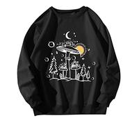 Cocila Sudaderas Mujer Sin Capucha Suéter De Manga Larga Informal para Mujer, Top Color Sólido, Todo con Estampado A La (Negro, L) Oversize Sudadera Rayas Verde Deporte Azul Marino Granate