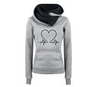 Cocila Sudaderas Mujer Sudadera Con Capucha Para Mujer, Estilo Informal, Ajustada, Estampado Amor Y Forro (Grey, Xxxl) Cremallera Abrigos Primavera Conjunto Leggins Chaquetón Invierno Fashion