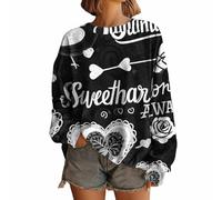 Cocila Sudaderas Mujer Vestir Camisetas De San Valentín para Mujer, Sudadera con Gráfico Pareja Amor Y Corazón, Casuales Manga Larga, Suéter Cuello (BK1, L) Sweatshirt Sin Capucha Halloween