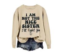 Cocila Sudaderas Mujer Vestir Sudadera con Estampado De No Soy Buena Hermana, para Mujer, Informal, Manga Larga, Sin Sombrero (Beige, XXL) Mama Deportivas Halloween Blanca Capucha Cremallera