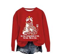 Cocila Sudaderas Mujer Vestir Sudadera con Estampado Navideño para Mujer, Soy Todo Lo Que Y Eso Es Todo. Suéter Cuello Gráfico, Camisetas De Manga Larga, Divertida (Rojo, S) Cortas Sin Capucha