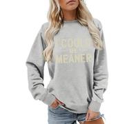 Cocila Sudaderas Mujer Vestir Sudadera Podría Ser Más para Mujer, Camisetas De Manga Larga, Gráficas Divertidas, Cuello, Tops Otoño E Invierno (Light Ashy, XL) Oversize Sin Capucha Navidad