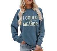 Cocila Sudaderas Mujer Vestir Sudadera Podría Ser Más para Mujer, Camisetas De Manga Larga, Gráficas Divertidas, Cuello, Tops Otoño E Invierno (Azul Claro, M) Algodon Fina Lisas Largas