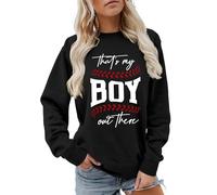 Cocila Sudaderas Mujer Vestir Sudadera That's My Boy para Mujer, con Y Estampado De Béisbol, Estilo Pulóver, Informal, Manga Larga Cuello, Otoño E Invierno. (Black, S) Mama Deportivas Vestido