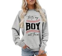 Cocila Sudaderas Mujer Vestir Sudadera That's My Boy para Mujer, con Y Estampado De Béisbol, Estilo Pulóver, Informal, Manga Larga Cuello, Otoño E Invierno. (Grey, L) Algodon Sin Capucha