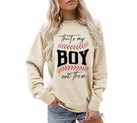 Cocila Sudaderas Mujer Vestir Sudadera That's My Boy para Mujer, con Y Estampado De Béisbol, Estilo Pulóver, Informal, Manga Larga Cuello, Otoño E Invierno. (Beige, XL) Rayas Largas