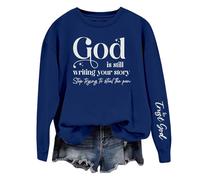 Cocila Sudaderas Tallas Grandes Mujer Sudadera con Cuello Y Hombros para La Frase Dios Está Escribiendo Tu Historia (Azul, XL) Cortas Sin Capucha Lila Navidad Polar Naranja Blancas Amarillas