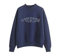 Cocila Sudaderas Tallas Grandes Mujer Sudadera De Pullover Letras Gráficas Imprimir Casual Deportes Calle con Estampado 3D (Navy, XL) Sweatshirt para Blanca Deporte Cremallera Burdeos Granate