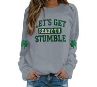 Cocila Sudaderas Tallas Grandes Mujer Sudadera Informal con Estampado Gráfico Let's Get Ready To Stumble para El Día De La Celebraciones Navideñas. (Grey, XL) Sin Capucha Deporte Marron Azul