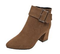 Cocila Tacón De Gamuza Cinturón Tobillo Para Mujer Botas Gruesas En Punta Cremallera Hebilla Baratas Invierno Piel Impermeables Vestir Botines Barefoot Tacon Marrones Planos Zapatillas Refresh