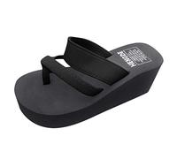 Cocila Tacón Inclinado Caucho Confort Verano Arena Playa Vacaciones Piscinas Summer Women Sandals Non Flops Flat Beach Slippers Shoe Chanclas (Black, 36) Cholas Mujer Piscina Doradas Hawaianas