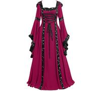 Cocila Vestido Vintage Mujer Medievales Disfraz Color Sólido Gótico Vestido Irregular Manga Larga Llamarada Disfraz Princesa Disfraces Medievales Princesa Reina Bruja