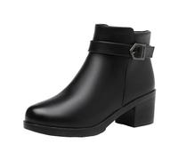 Cocila Women'S Ankle Boots Chunky Heel Fashion Round Toe Side Zipper Buckle Booties Botas De Caña Ancha Altas Mujer Invierno Planas Botines Piel Camel Tacon Pitillos Negro Australianas Moto