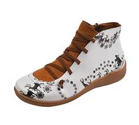 Cocila Zapatos De Mujer Botines Estampado Punta Plana Corta Navidad Cómodo Retro Cremallera Botas Invierno Altas Agua Media Caña Barefoot Piel Pitillos Tacon Planos Comodas para Lluvia Forradas