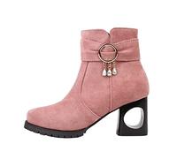 Cocila Zapatos De Mujer Botón Gamuza Tacón Grueso Hueco Medio Cremallera Lateral Sólida Botas Bota Deportiva Altas Tacon Invierno Alto Botines Pitillos Marrones Australianas Moto Hombre Casual