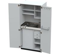 Cocina-armario con puertas batientes 2 placas de cocción eléctricas, fregadero a la derecha