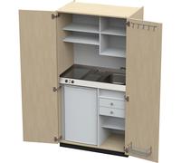 Cocina-armario con puertas batientes 2 placas de vitrocerámica, fregadero a la derecha
