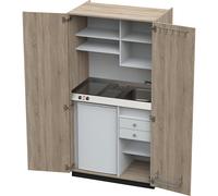 Cocina-armario con puertas batientes 2 placas de vitrocerámica, fregadero a la derecha