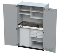 Cocina-armario con puertas batientes 2 placas de vitrocerámica, fregadero a la derecha