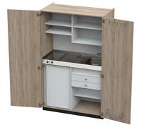 Cocina-armario con puertas batientes 2 placas de vitrocerámica, fregadero a la derecha