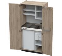 Cocina-armario con puertas batientes 2 placas de vitrocerámica, fregadero a la derecha