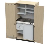 Cocina-armario con puertas batientes 2 placas de vitrocerámica, fregadero a la izquierda