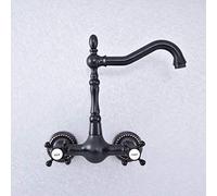 Cocina barra húmeda de baño fregadero grifo negro aceite frotado frotado de latón pared montada giratoria mezcladora toque manijas cruzadas duales LWX