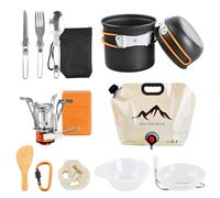 Cocina Camping Portatil Juego de Vajilla de Camping Utensilios Cocina Camping con Hervidor de Agua, Olla de Camping, Platos, Tenedores, Cuchillos, Cucharas para Exteriores Senderismo Picnic Barbacoa