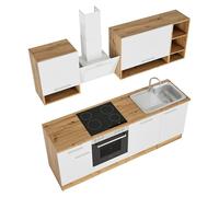 Cocina compacta Hilde (Ancho: 220 cm, Blanco, Se pueden montar de forma intercambiable, Con electrodomésticos)
