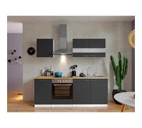 Cocina compacta KB210WGC (Ancho: 210 cm, Gris, Decoración encimera: Efecto madera, Volumen horno: 72 l)