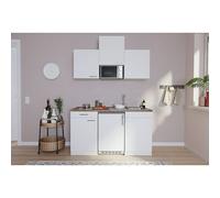Cocina compacta Luis (Ancho: 150 cm, Blanco, Placa de cocción vitrocerámica, frigorífico y microondas)