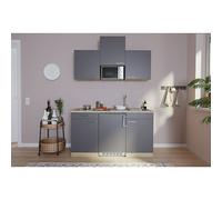 Cocina compacta Luis (Ancho: 150 cm, Gris, Placa vitrocerámica, frigorífico y microondas, Microondas, Color de la encimera: Roble)