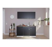 Cocina compacta Luis (Ancho: 150 cm, Negro, Frigorífico y placa vitrocerámica)