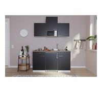Cocina compacta Luis (Ancho: 150 cm, Negro, Placa de cocción vitrocerámica, frigorífico y microondas)