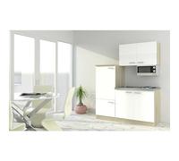Cocina compacta Luis (Ancho: 160 cm, Blanco, Placa de cocción, frigorífico y microondas)