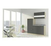 Cocina compacta Luis (Ancho: 160 cm, Gris, Placa de cocción y frigorífico)